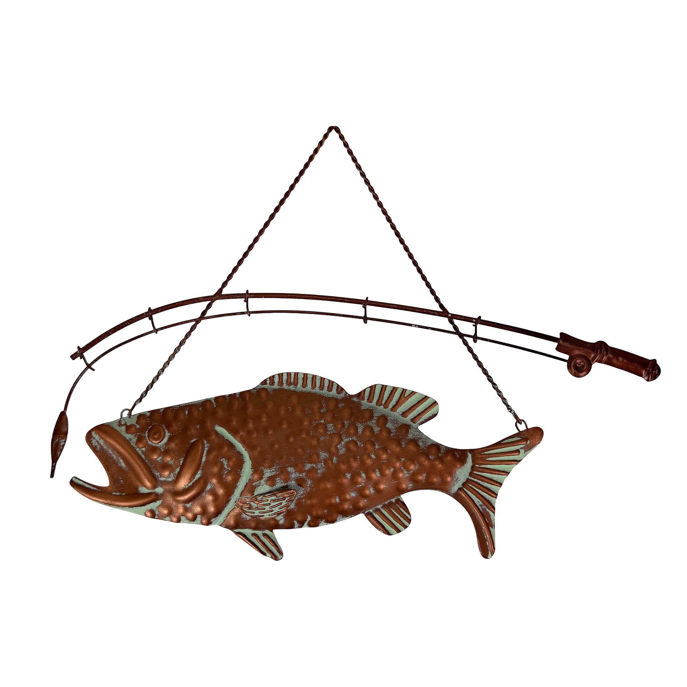 Zeckos - Largemouth Bass Metal Wall Hanging Rustic Copper Fish Decor 15 in Long - Copper, Green