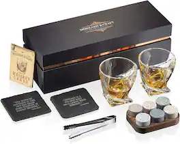 Zulay Kitchen - Whiskey Glasses Stones Gift Set for Men with a Classy Gift Box and 6 Granite Round Whiskey Stones - Clear