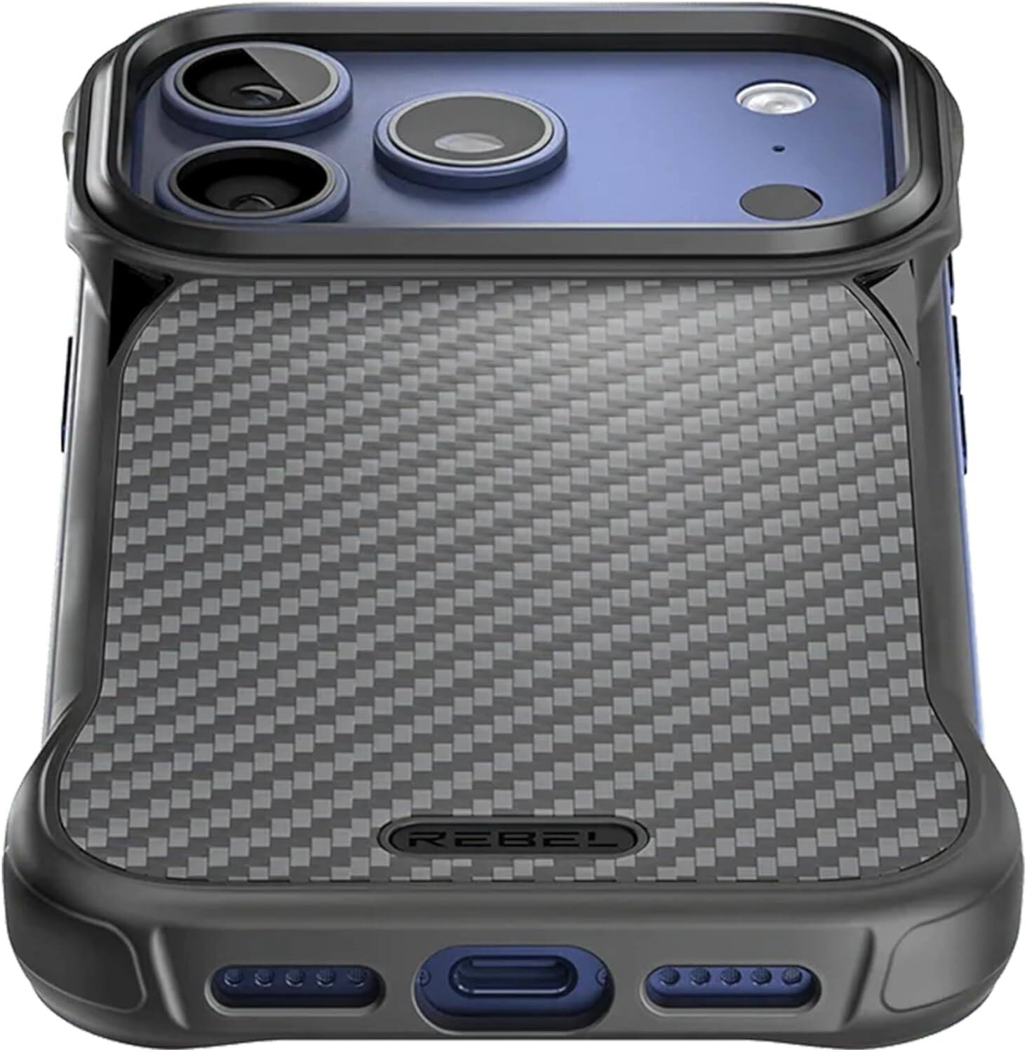 Back. Rebel - Rebel - Rebel FLEX Series Case For Apple iPhone 17 Pro - Black/Aramid Fiber - Black.