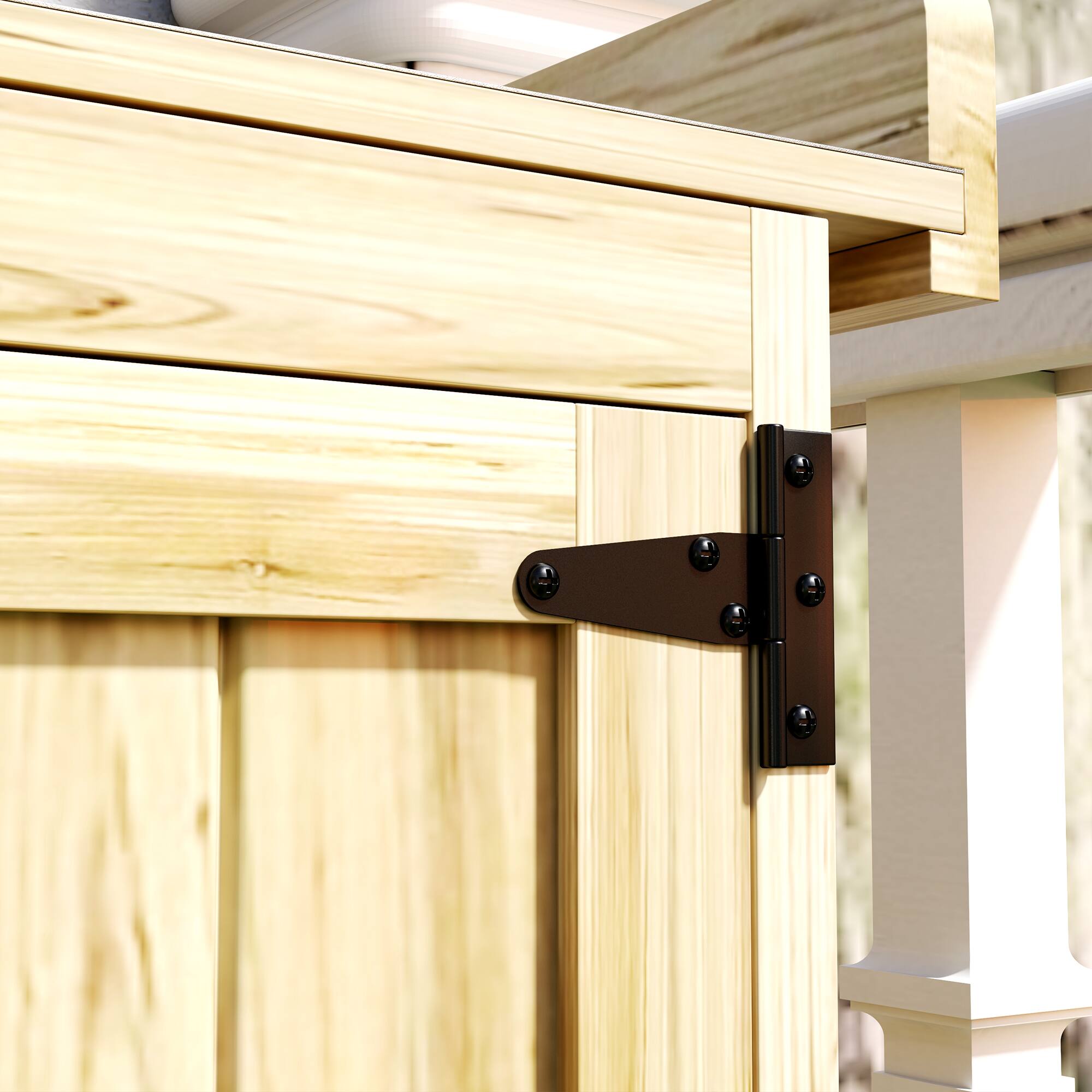 Alt View 7. Outsunny - Outdoor Storage Cabinet, Garden Tool Shed with Metal Tabletop and Shelf, Wooden Potting Bench with 2 Doors for Backyard.