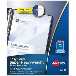 Avery - Easy Load Super Heavyweight Non-Glare Sheet Protectors, 8-1/2" x 11", 50/Box - Clear