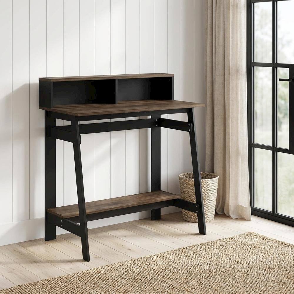 Angle. BisonOffice - Columbia Walnut A Frame Computer Desk with Modern Style and Stable Frame - Columbia Walnut.