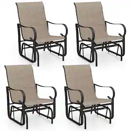 Costway - Outdoor Glider Chairs Set of 4 with High Backrest Mesh Fabric Metal Frame for Porch - Mix Brown,Black