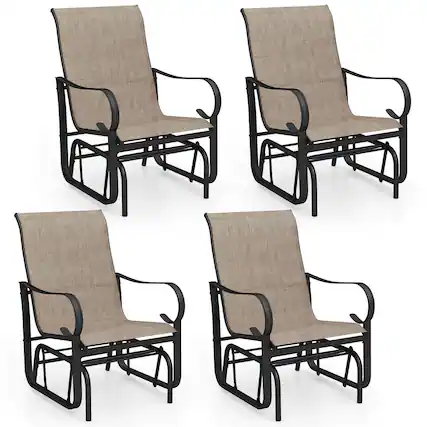Front. Costway - Costway Outdoor Glider Chairs Set of 4 with High Backrest Mesh Fabric Metal Frame for Porch - Mix Brown,Black.
