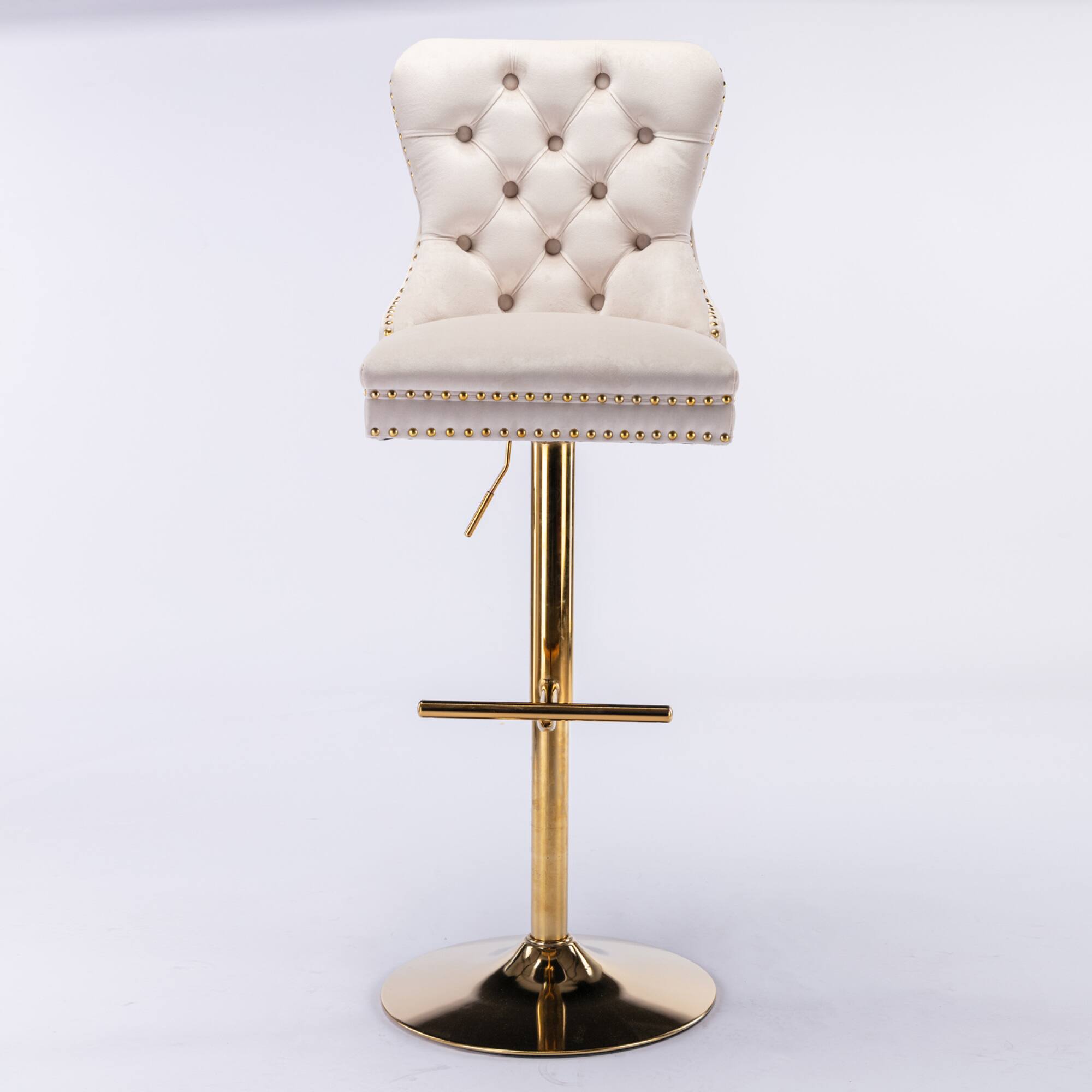 Alt View 5. GOODSILO - Luxury Swivel Velvet Barstools with Adjustable Height and Tufted Backrest for Home Kitchen and Pub - Beige.