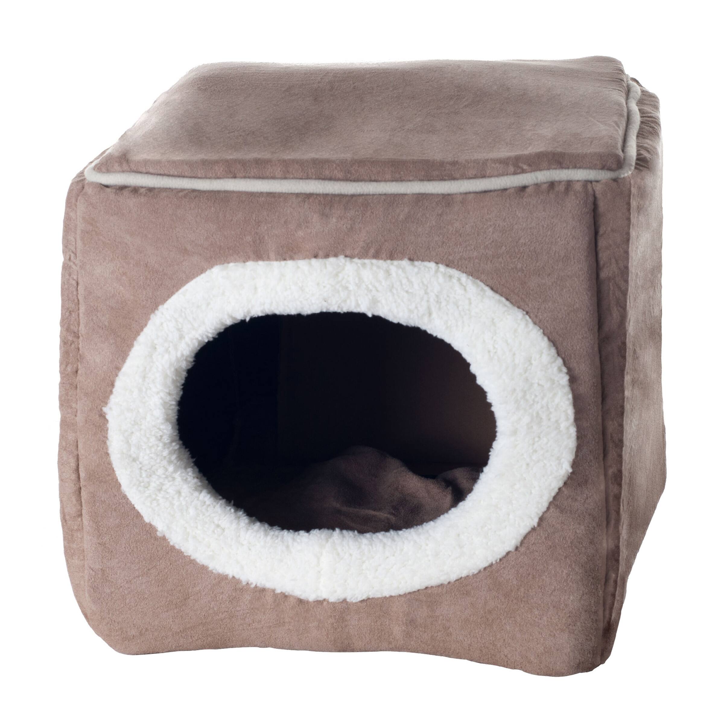 Alt View 4. PetMaker - Cat House Indoor Bed with Removable Foam Cushion Cat Cave for Puppies, Rabbits, Guinea Pigs, and Other Small Animals - Light Brown.