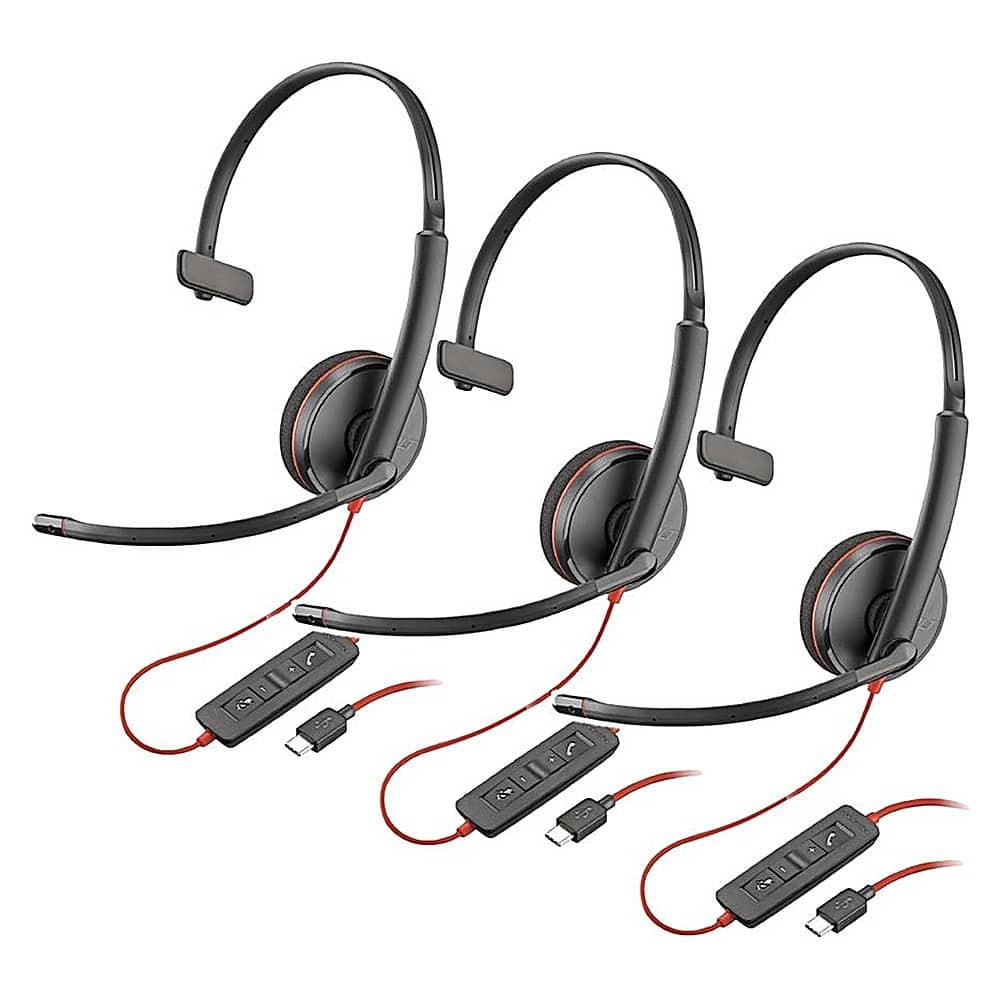 Front. HP - Headphones with Microphone 8X214A6 C3210 3-Pack Bundle - Black.