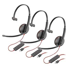 Bundle - HP - Headphones with Microphone 8X214A6 C3210 3-Pack - Black