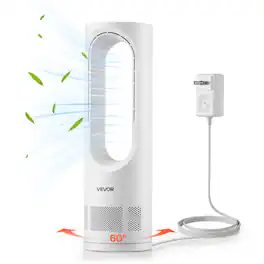 VEVOR - Desk Fan Bladeless, 17 inch Office Table Fan Small Quite, 5 Speeds Adjustment, 0-9H Timer, 60-Degree Oscillation - White
