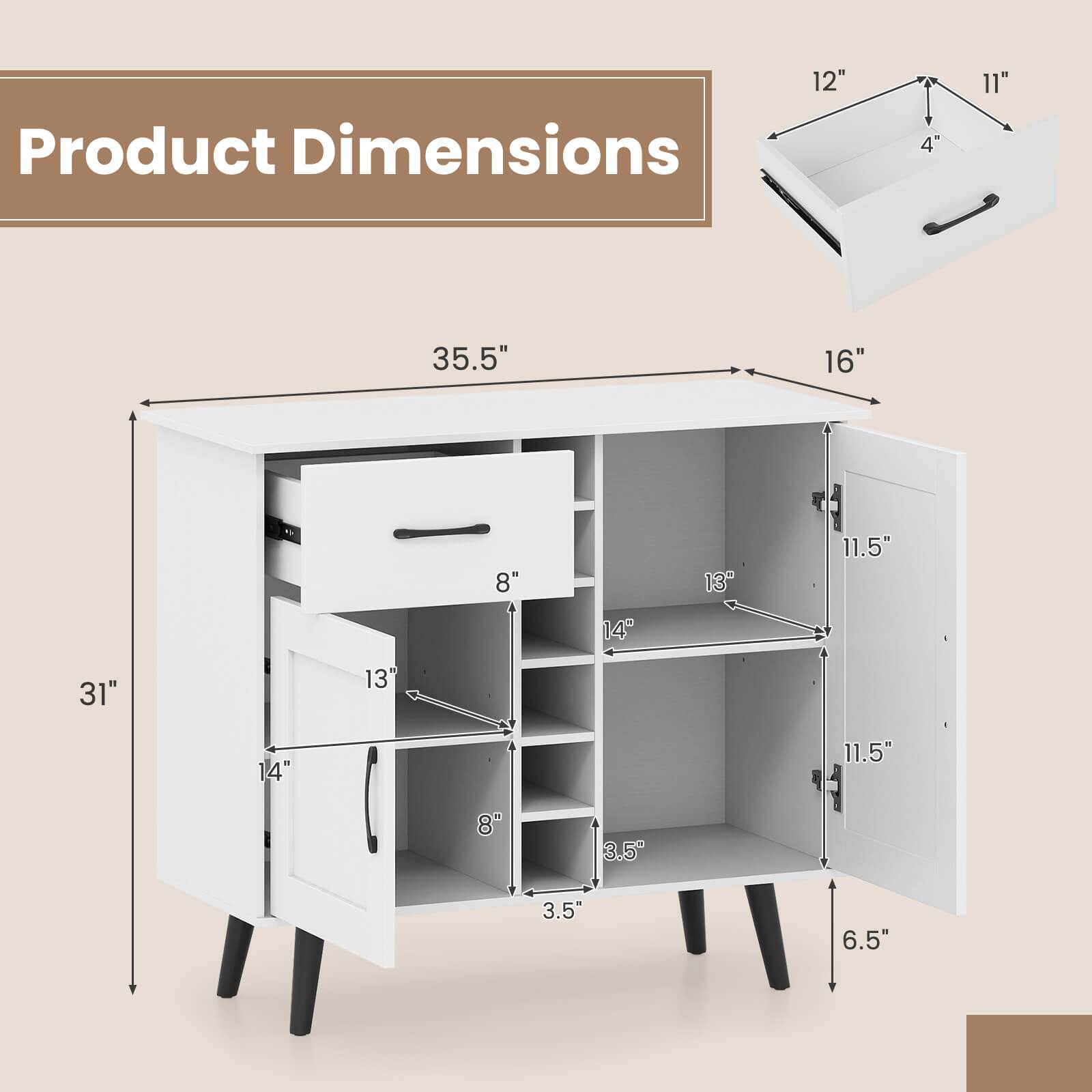 Product Dimensions: 35.5", 31", 16", 12", 11", 11.5", 14", 13", 8", 8", 3.5", 3.5", 6.5"