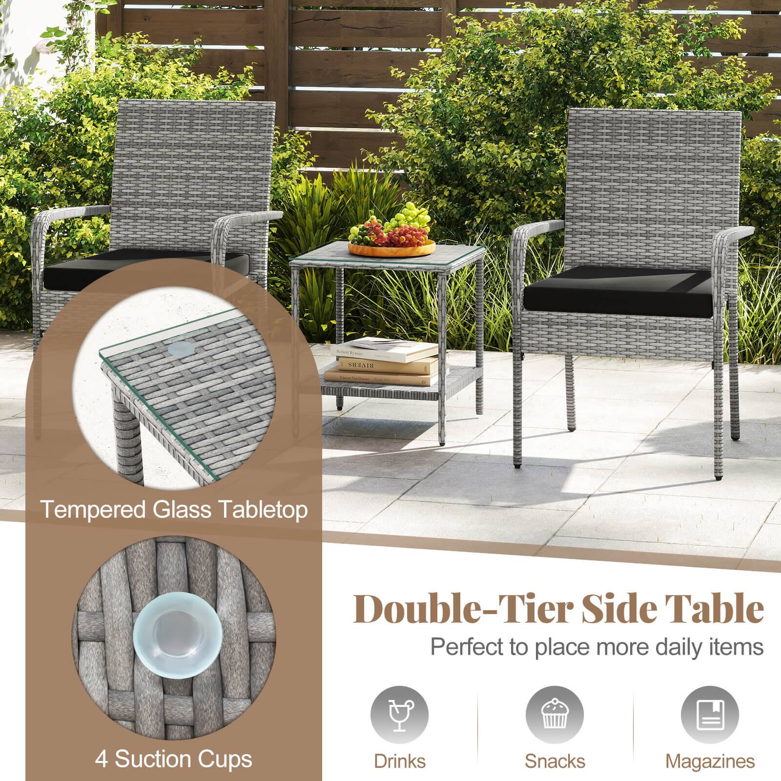 A I SEIAIN Tempered Glass Tabletop Double-Tier Side Table  
Perfect to place more daily items  
4 Suction Cups  
Drinks  
Snacks  
Magazines