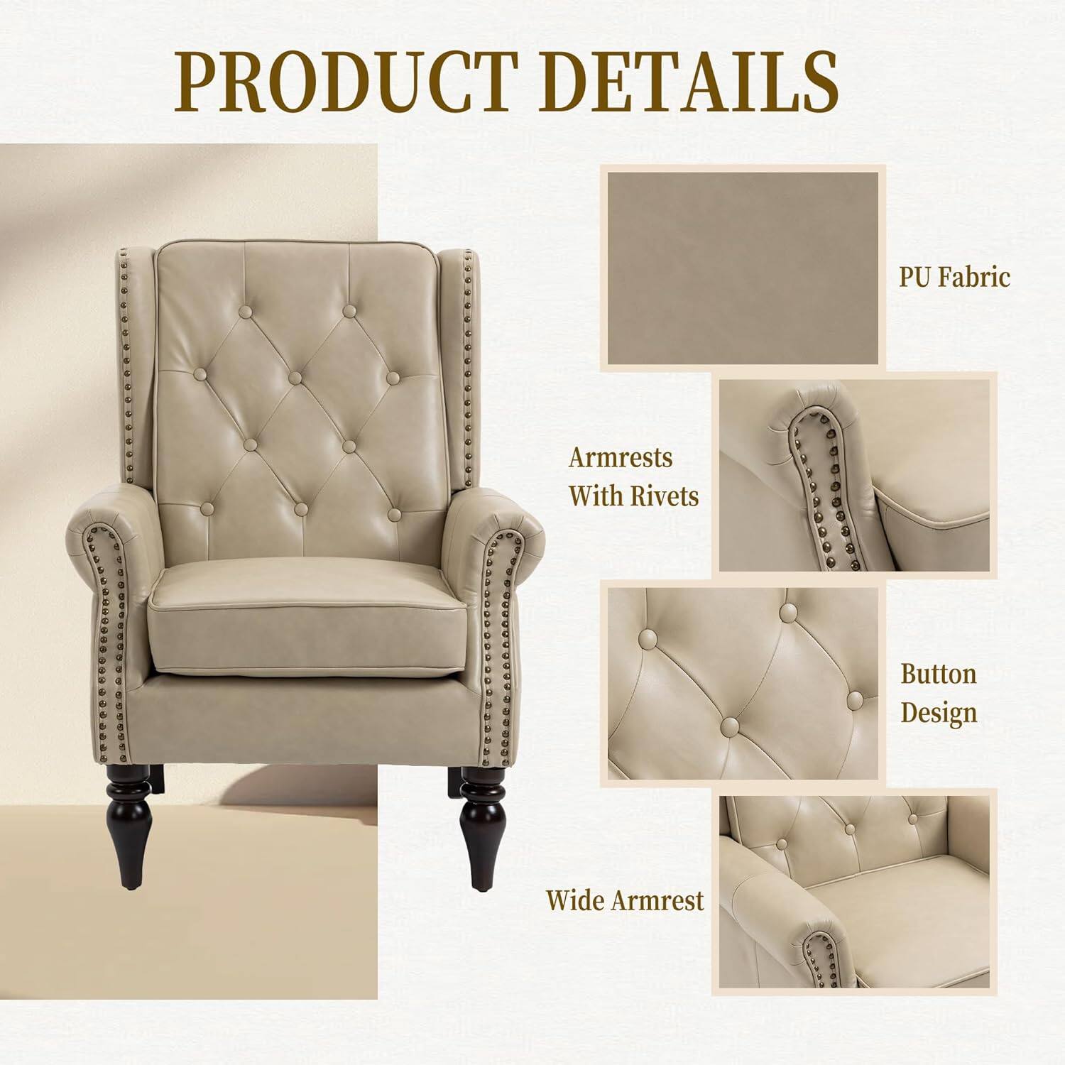 PRODUCT DETAILS

- PU Fabric
- Armrests With Rivets
- Button Design
- Wide Armrest
