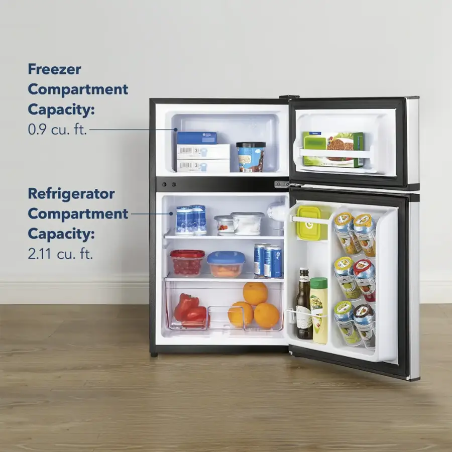 Freezer Compartment Capacity: 0.9 cu. ft.
Refrigerator Compartment Capacity: 2.11 cu. ft.