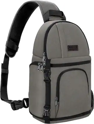 Front. mosiso - Camera Sling Bag Shockproof Photography Camera Backpack with Tripod Holder & Removable Modular Inserts - Gray.