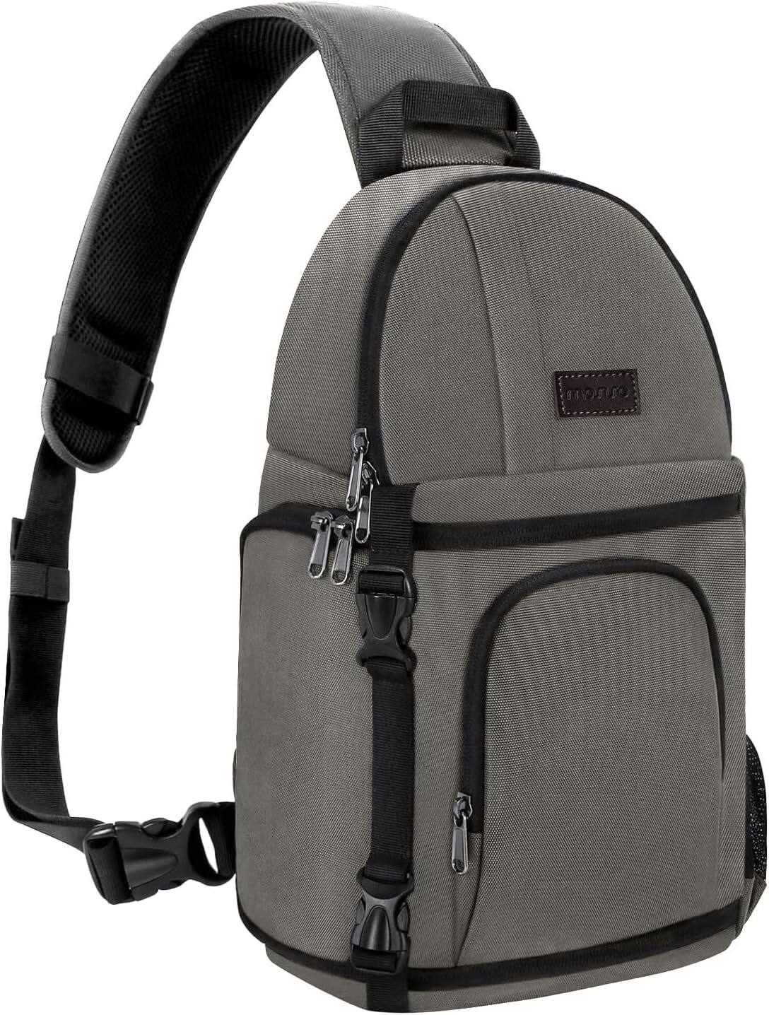 Front. mosiso - Camera Sling Bag Shockproof Photography Camera Backpack with Tripod Holder & Removable Modular Inserts - Gray.