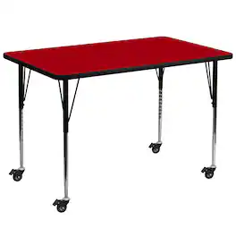 Emma + Oliver - Mobile 36x72 Rectangle Laminate Adjustable Activity Table - Red