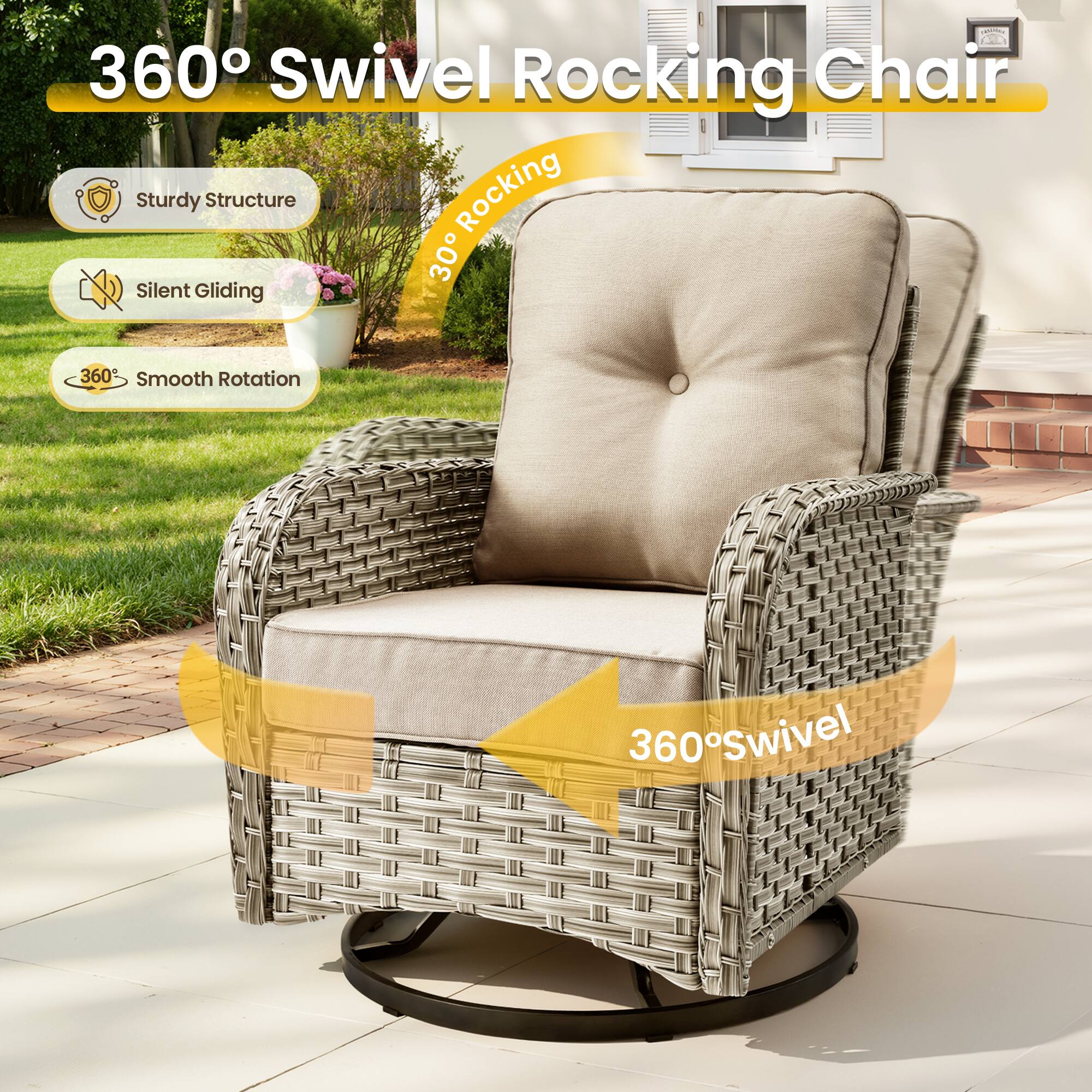 360° Swivel Rocking Chair

- Sturdy Structure
- Silent Gliding
- 360° Smooth Rotation

30° Rocking

360° Swivel