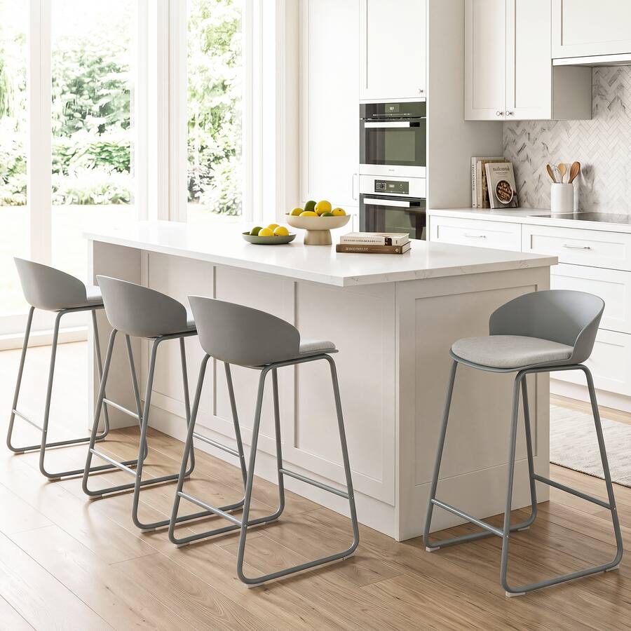 Backrest Stool Gymax 28'' Counter Height Bar Stools Set of 4 w/Curved Backrest Metal ...