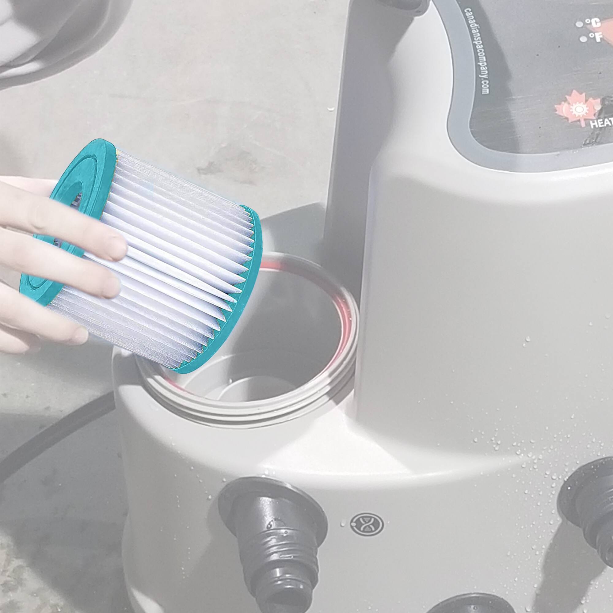 The text on the image is:

- "canadianpoolcompany.com"
- "°C"
- "°F"
- "HEAT"