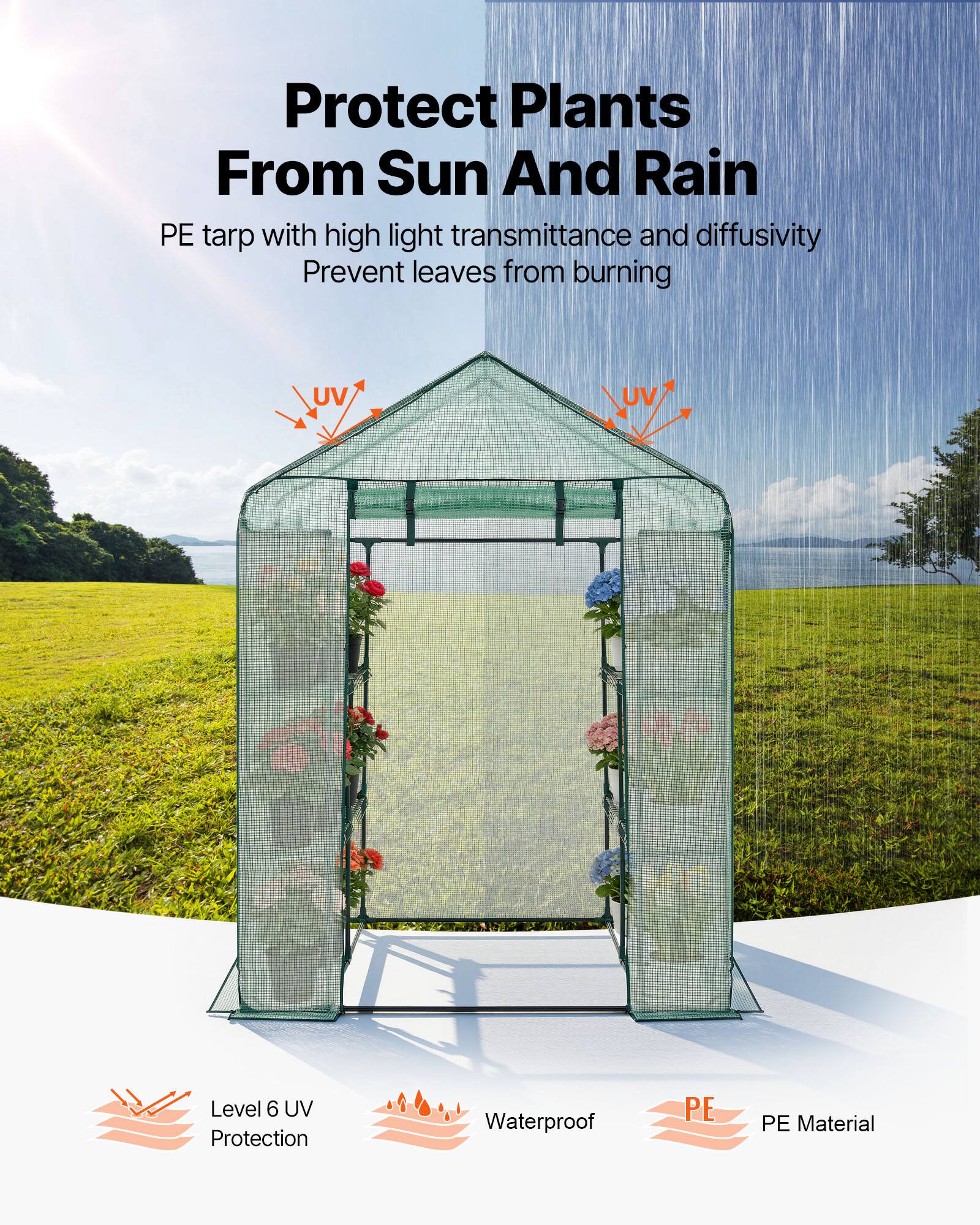 Protect Plants From Sun And Rain

PE tarp with high light transmittance and diffusivity  
Prevent leaves from burning

- Level 6 UV Protection
- Waterproof
- PE Material