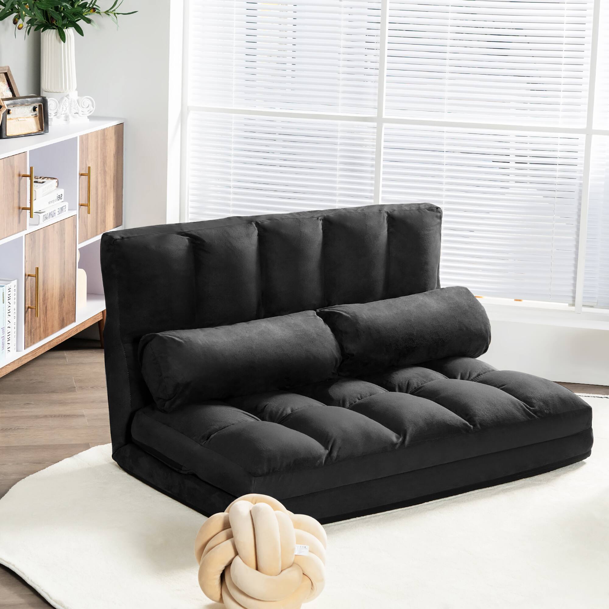 Alt View 1. Costway - Costway Foldable Floor Sofa Bed 6-Position Adjustable Couch w/ 2 Pillows - Black.