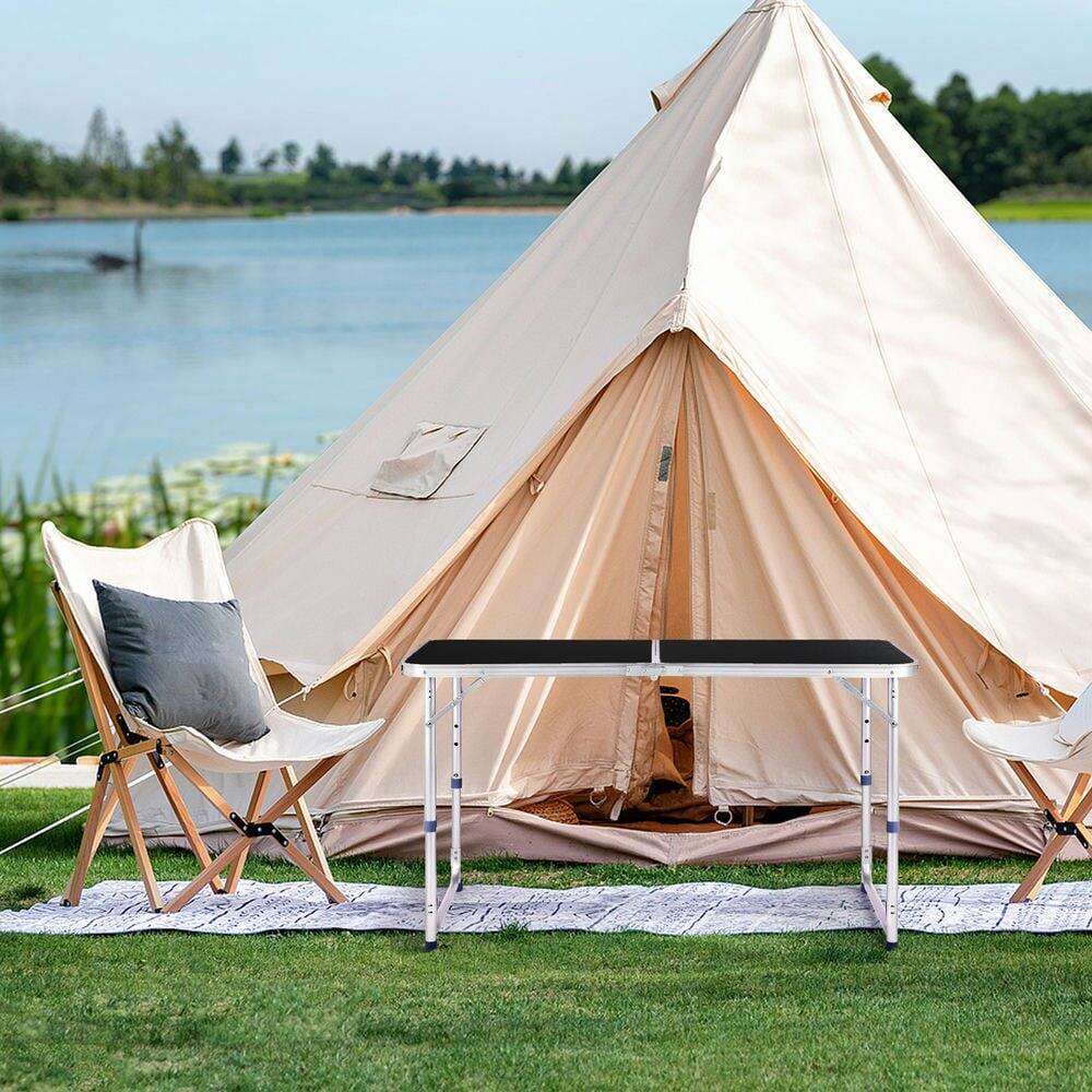 Alt View 4. Resenkos - Resenkos Portable Multi-Use Folding Table 4Ft - Wood Grain Design, Versatile Tabletop For Home, Outdoor Events, Black - Black.