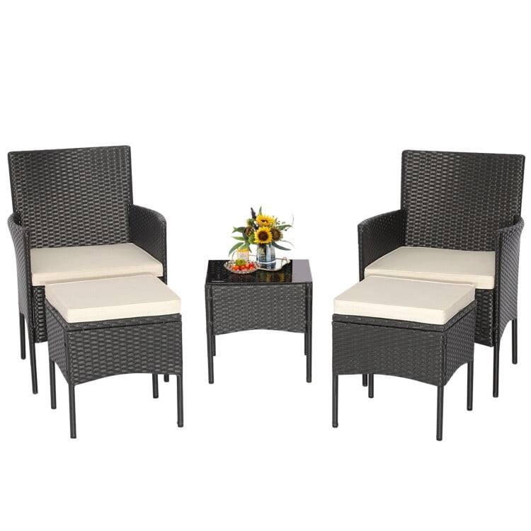 Left. Pefilos - Patio Furniture 4 Pieces Patio Conversation Set, Outdoor Wicker PE Rattan Chairs Garden Backyard Balcony Porch Poolside - White.
