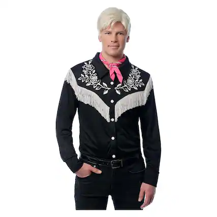 Front. Costume Culture by Franco - Barbie-Inspired Dream Boy Western Shirt Adult Costume | X-Large - Black.
