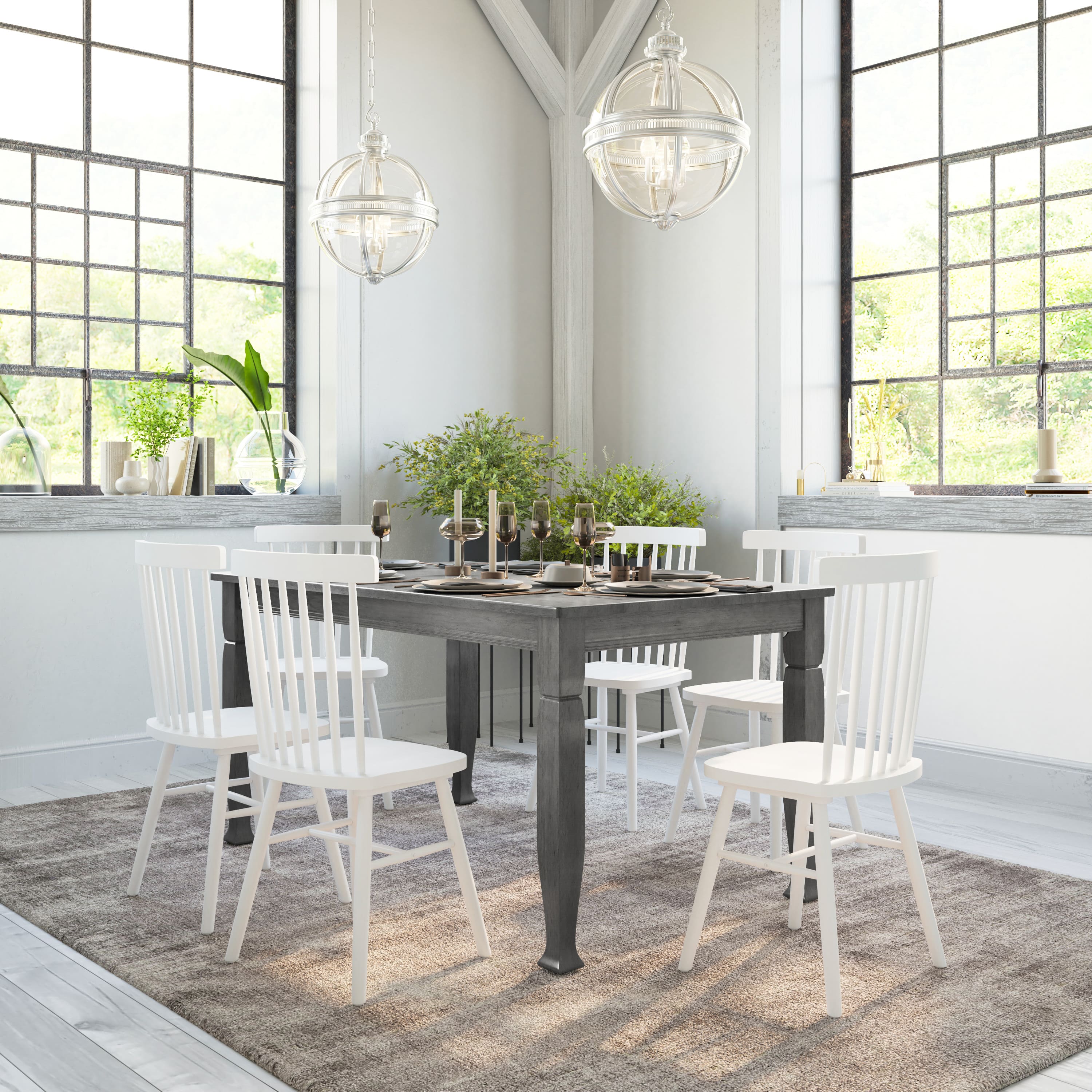 Emma + Oliver - Milford Wooden Dining Table with Turned Wooden Legs - Antique Gray