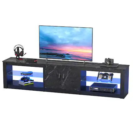 Front. Bestier - 80" TV Stand for TVs up to 85" with LED Lights Entertainment Center for Living Room - Black.