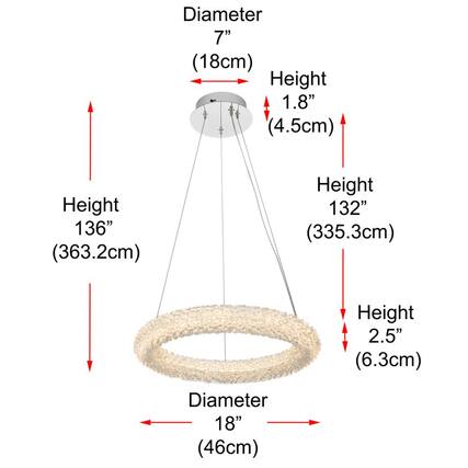 Diameter 7" (18cm)
Height 1.8" (4.5cm)
Height 136" (363.2cm)
Height 132" (335.3cm)
Height 2.5" (6.3cm)
Diameter 18" (46cm)