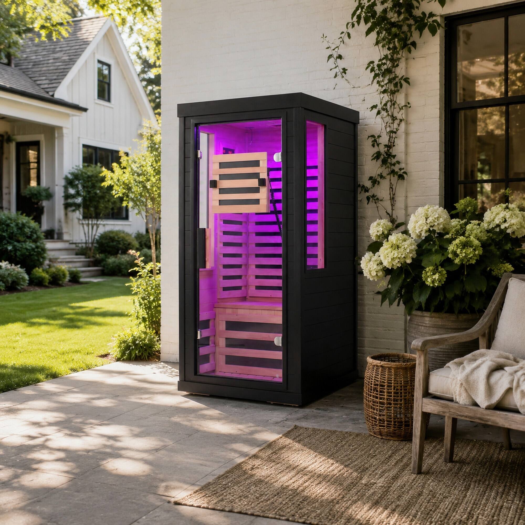 Alt View 1. RYHNUYNE - Far Infrared Sauna for One or Two People, Canadian Hemlock, Red Light Therapy, Bluetooth, 31.5 - Black.