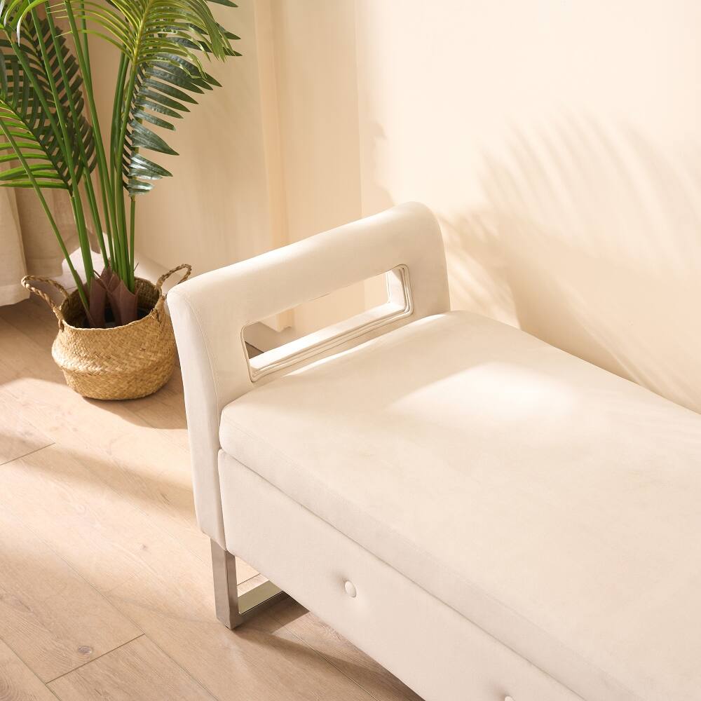 Alt View 2. Ropilly - Ropilly 68" Beige Velvet Storage Bench with Armrests, End of Bed Bedroom Bench, Entryway Shoe Bench with Hidden Storage - Beige.