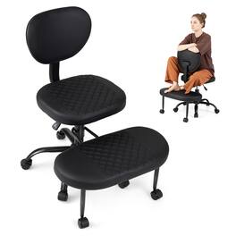 Costway - Ergonomic Cross Legged Office Chair with Wheels, Height-Adjustable Seat for Home - Black