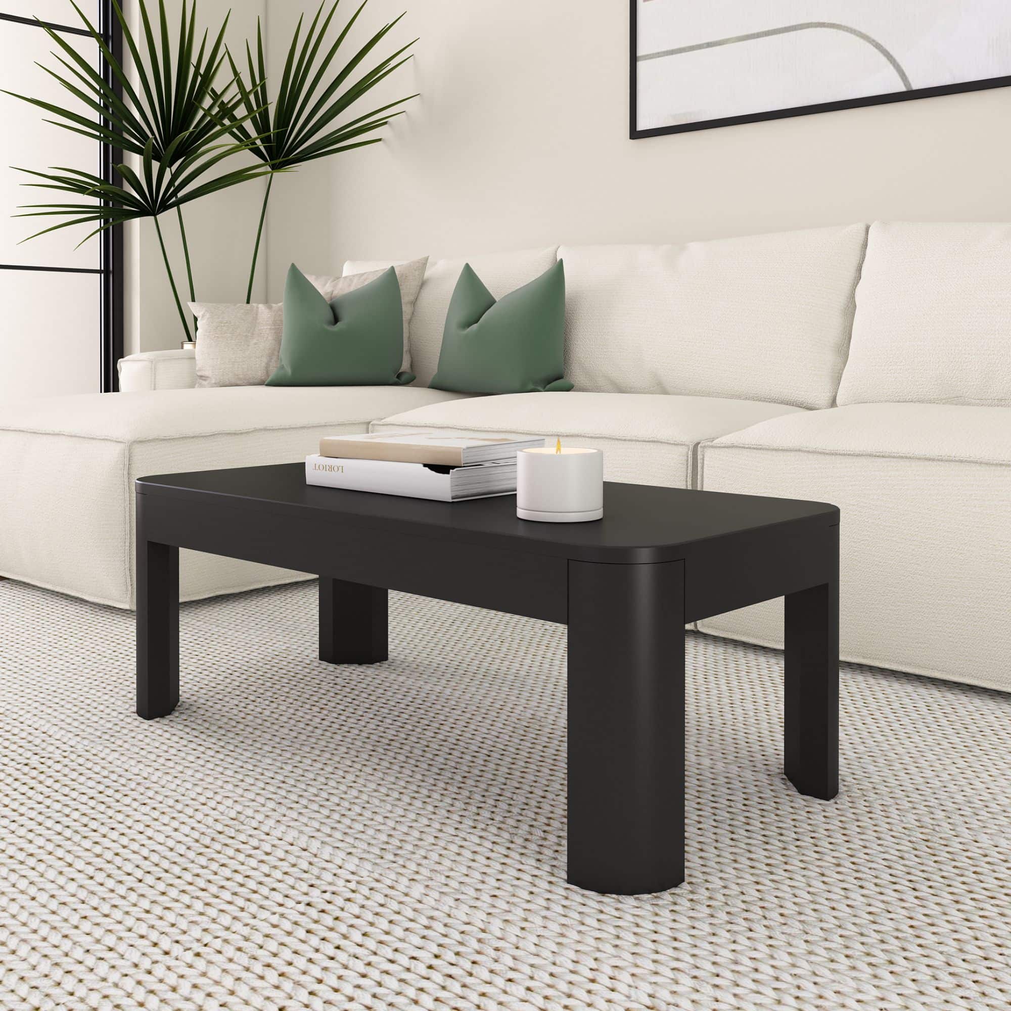 Plank+Beam - Modern Rounded Rectangular Coffee Table (40in x 20in / 1020mm x 510mm) - Black