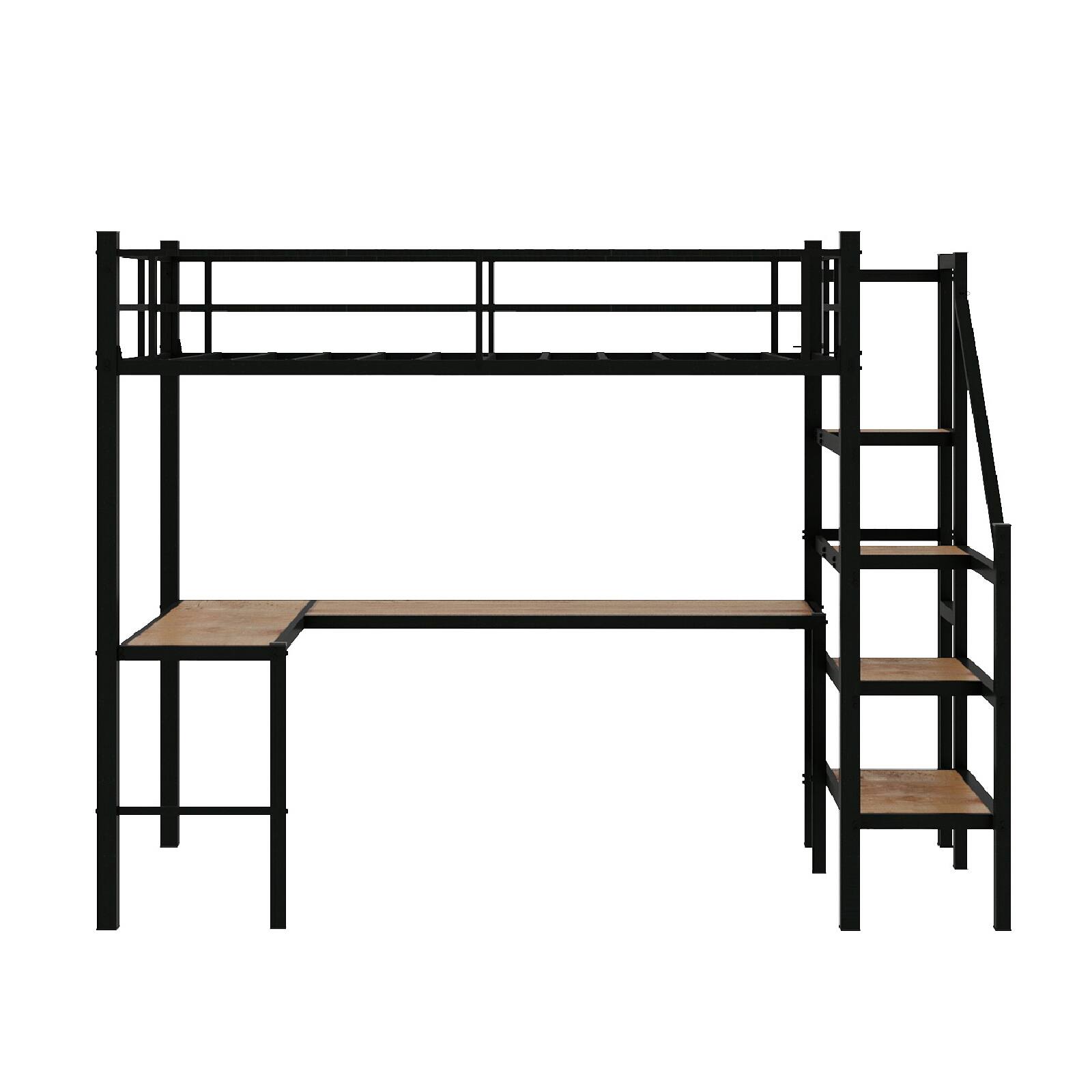 Alt View 9. Loheer - Loheer Black Metal Twin Loft Bed with Desk Space Saving Iron and Wood Multifunctional Frame - Black.