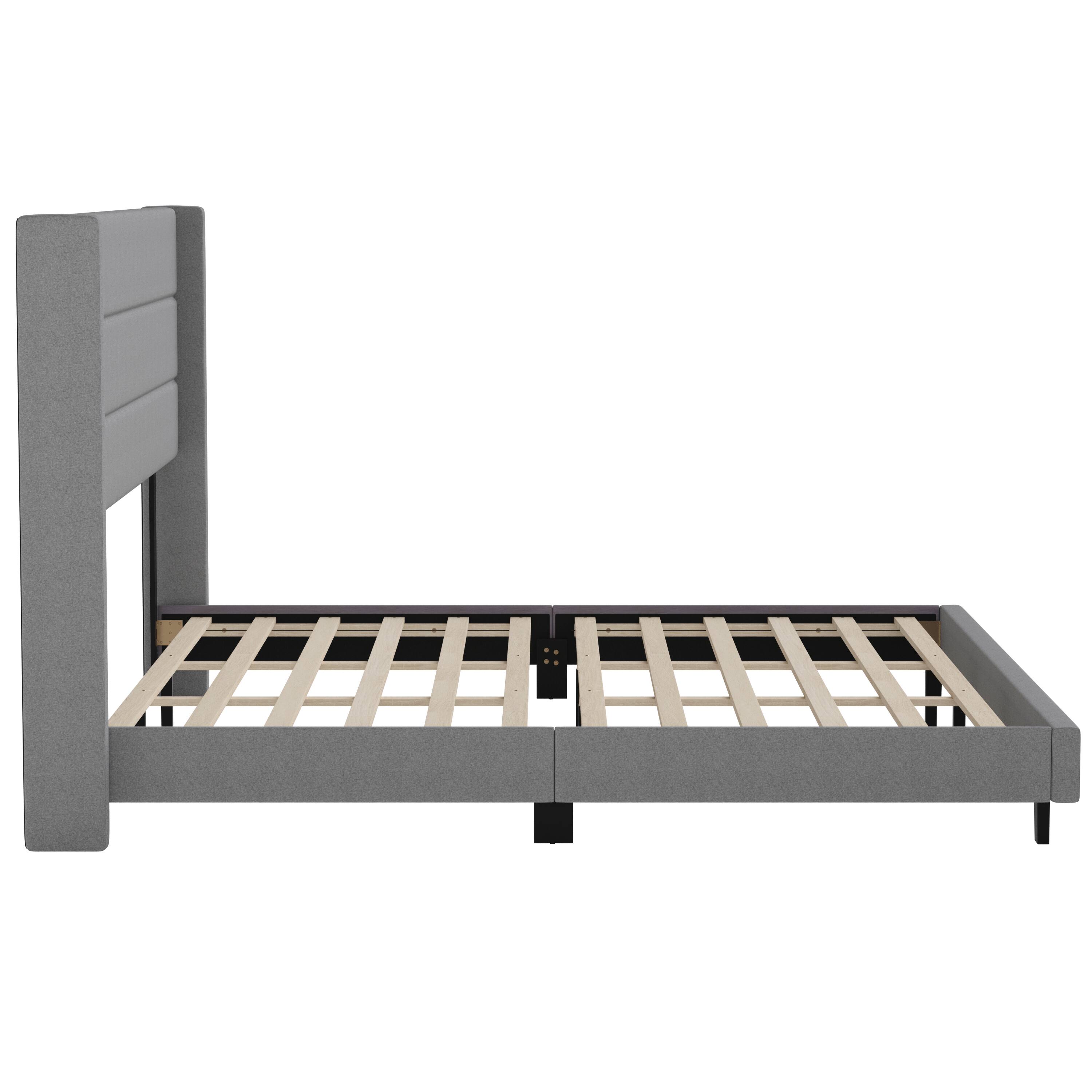 Alt View 8. Emma + Oliver - Upholstered Platform Bed with Wingback Headboard - Gray.