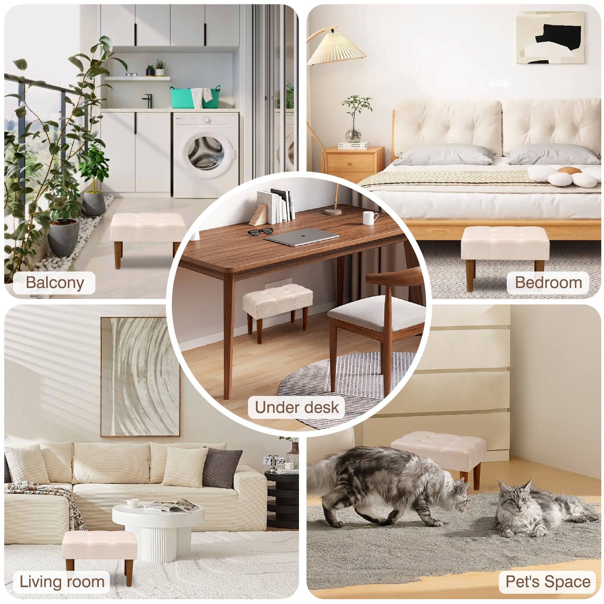 Balcony  
Bedroom  
Under desk  
Living room  
Pet's Space