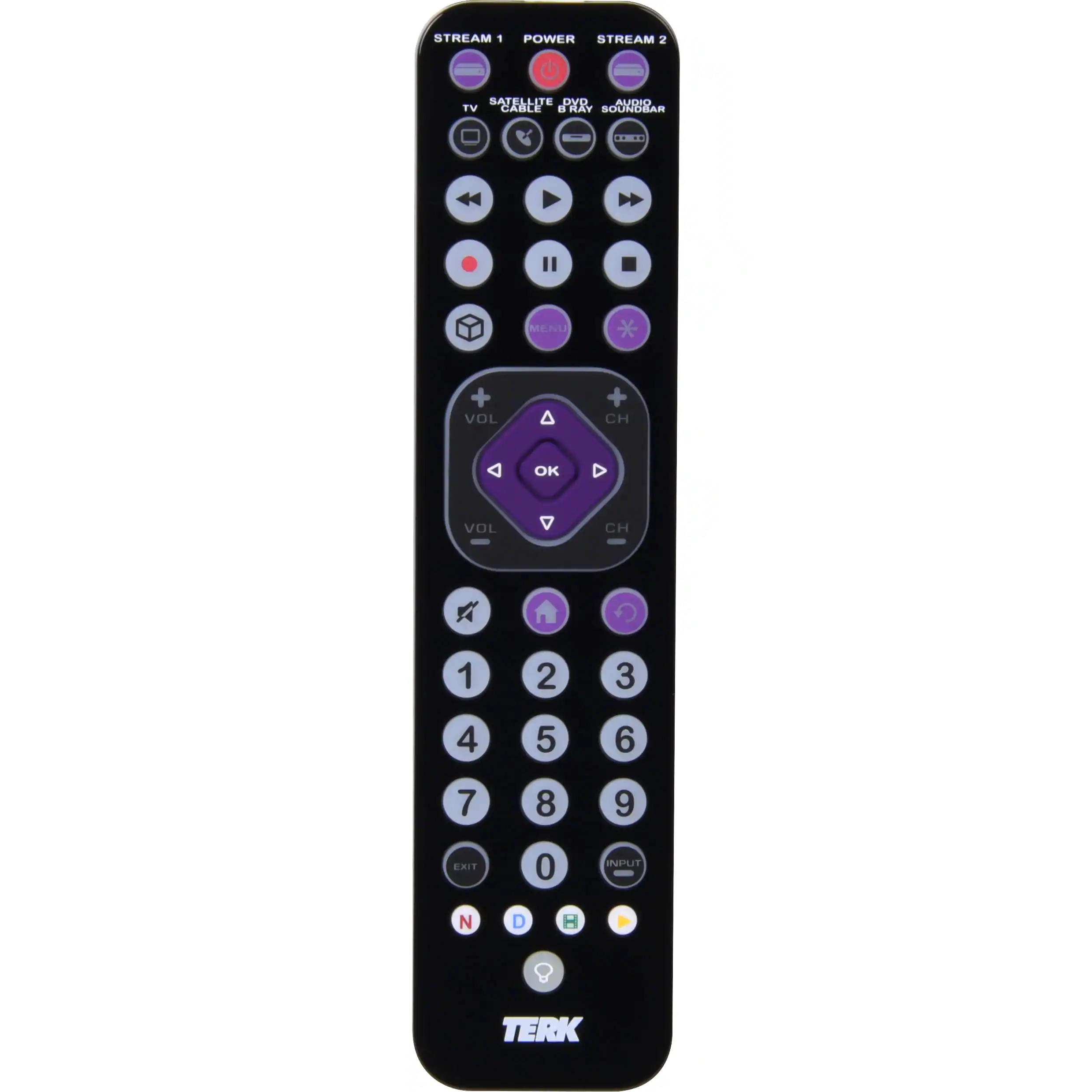 TERK - Rechargeable 6-Device Backlit Universal Remote - Black