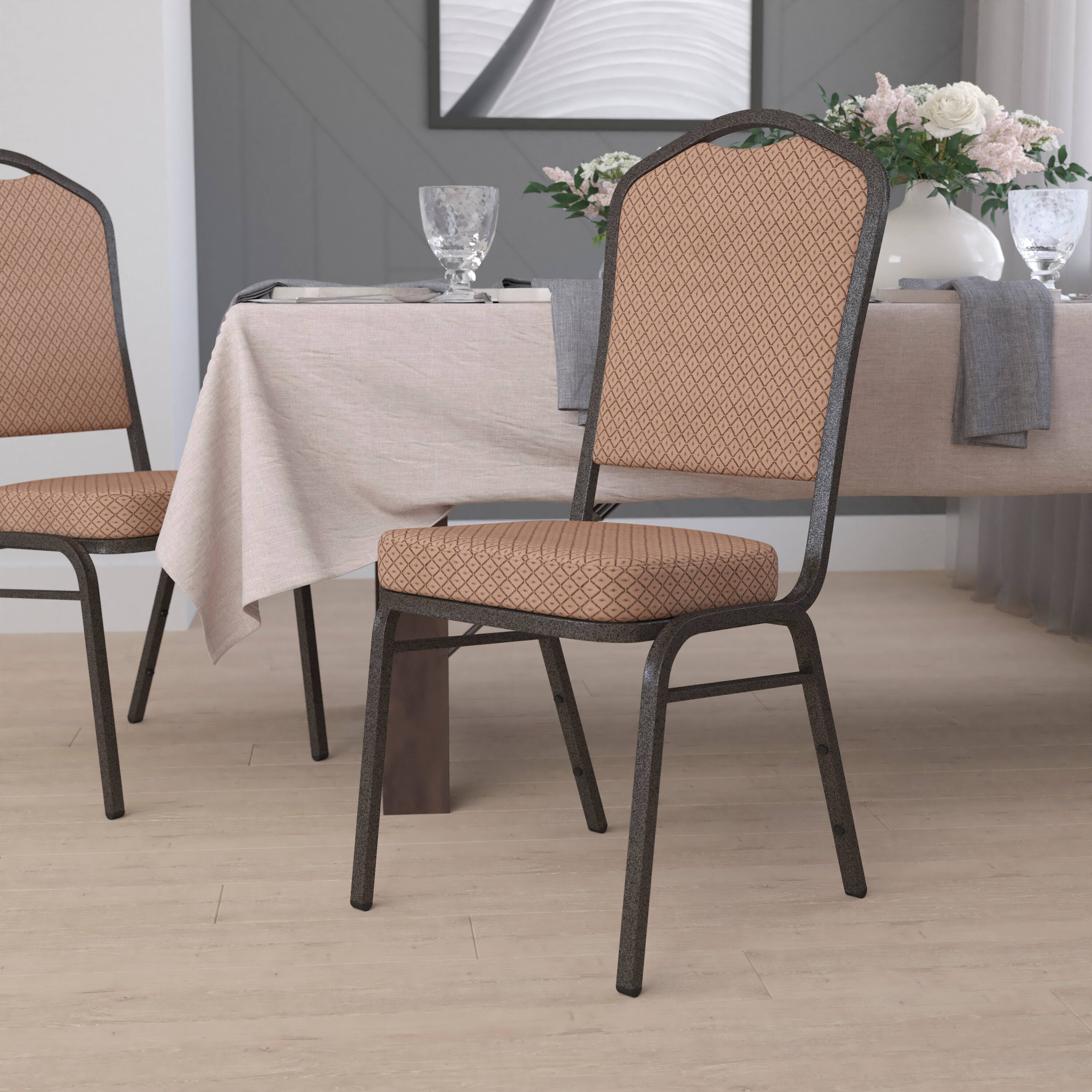 Alt View 1. Emma + Oliver - Crown Back Stacking Banquet Dining Chair - Gold Diamond Patterned Fabric/Gold Vein Frame.