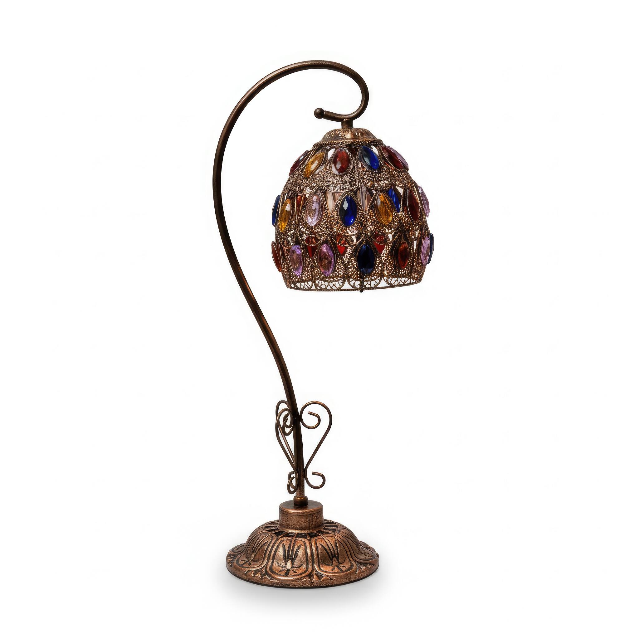 Angle. FC Design - 21"H Bronze Ornate Vase w/ Jewel-Embellished Filigree Shade Table Lamp.