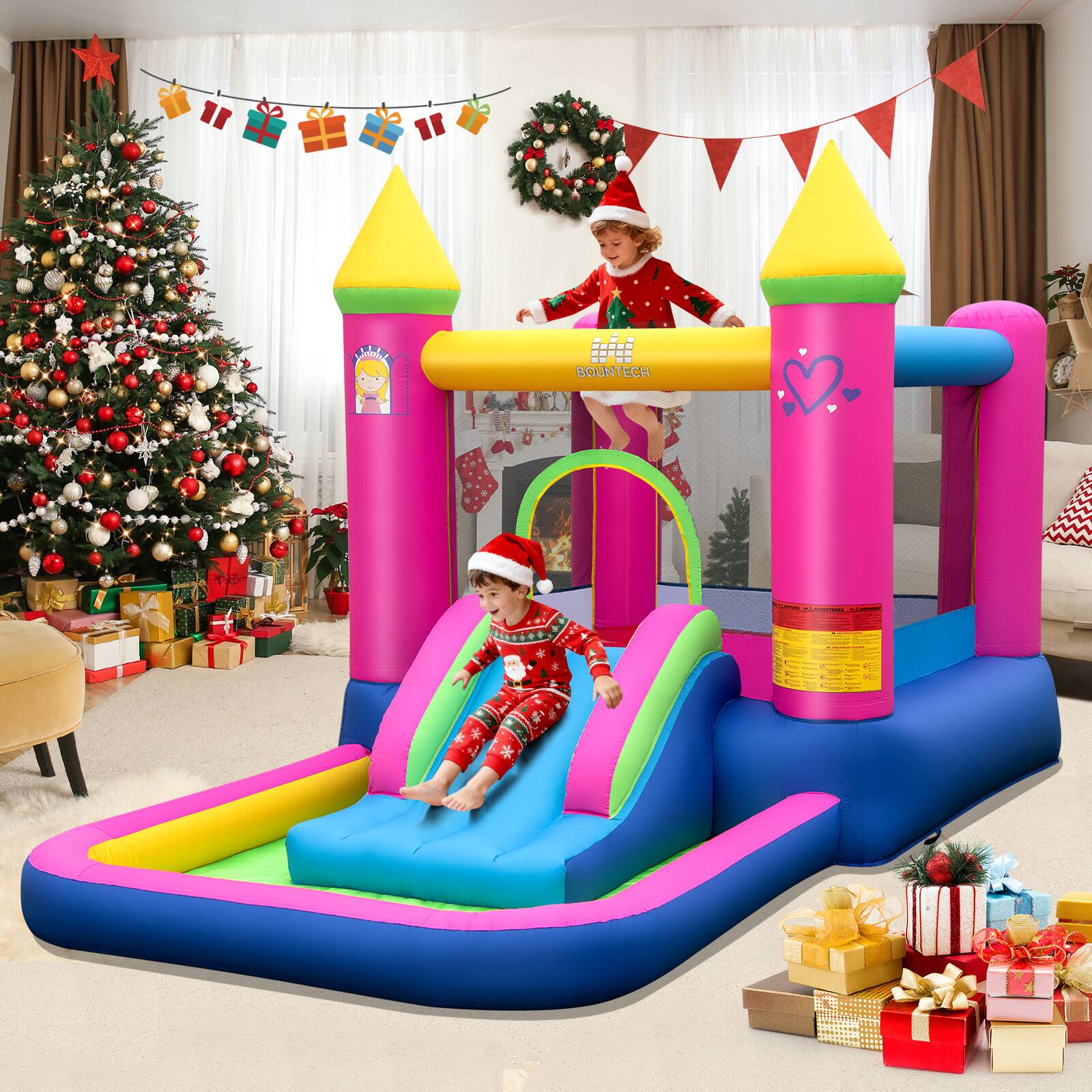 Alt View 1. Costway - Costway 4-in-1 Kids Princess-themed Bouncer with Slide Basketball Hoop With 480W Blower - Multicolor.
