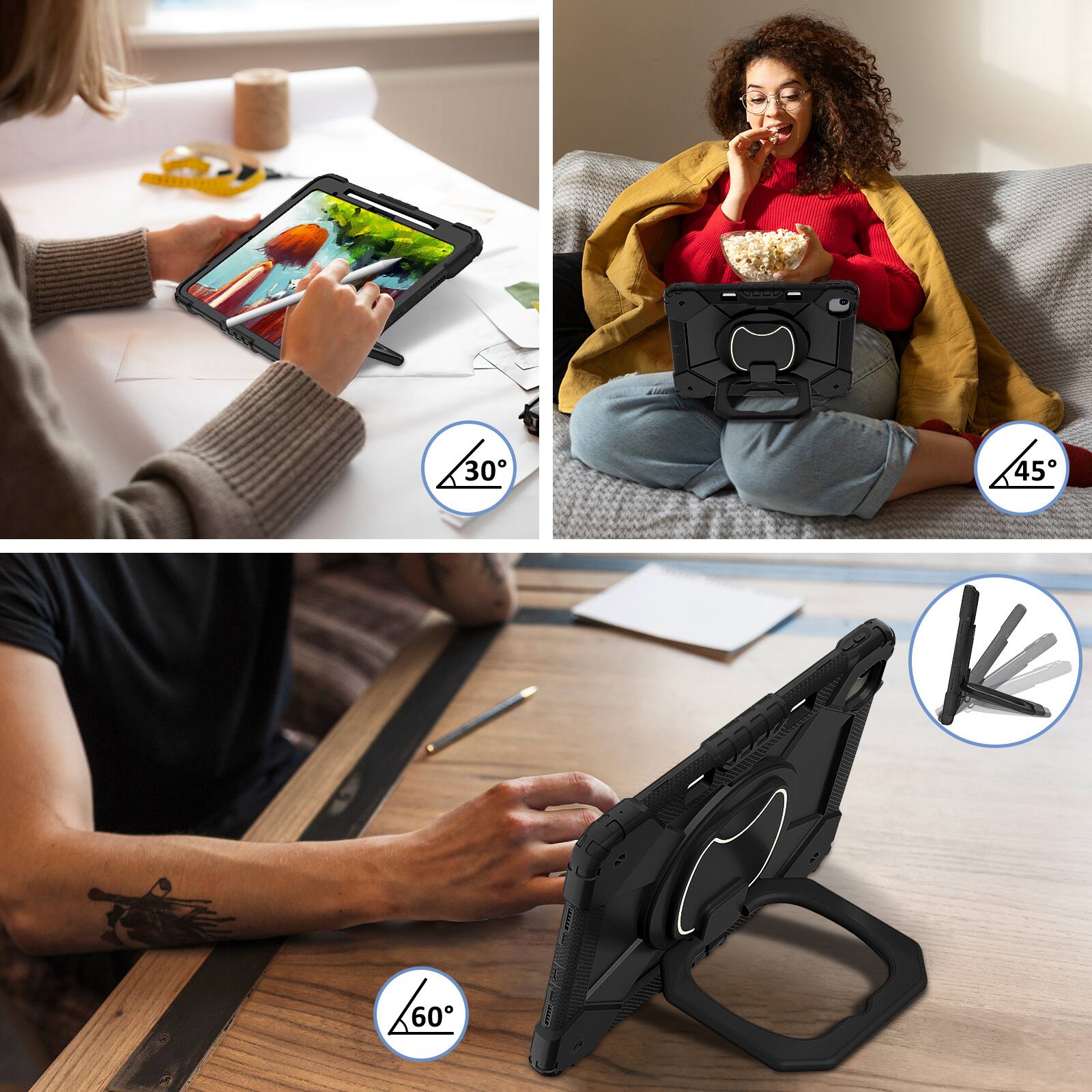 Alt View 1. Dteck - Case for Apple iPad Air 13-inch M4 (2026)/M3 (2025) / M2 (2024), 3-Layer Rugged Kickstand Handle Grip Cover+Strap - Black.