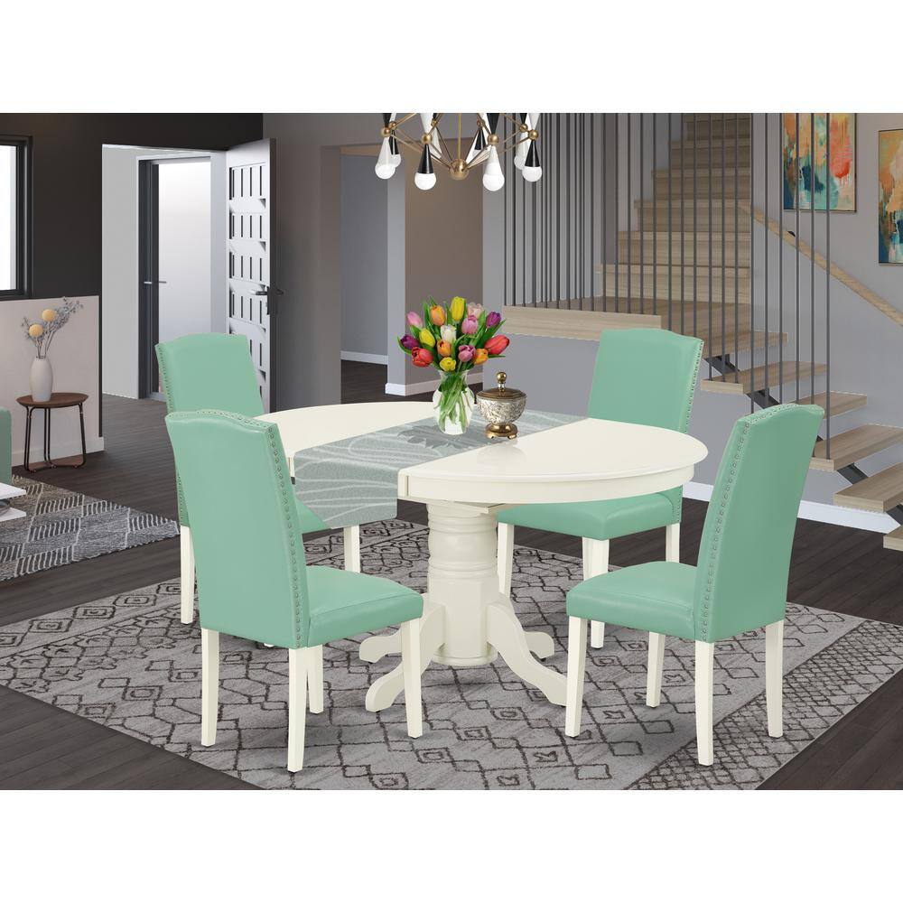 Left. East West Furniture - Dining Room Set Linen White - Brown.