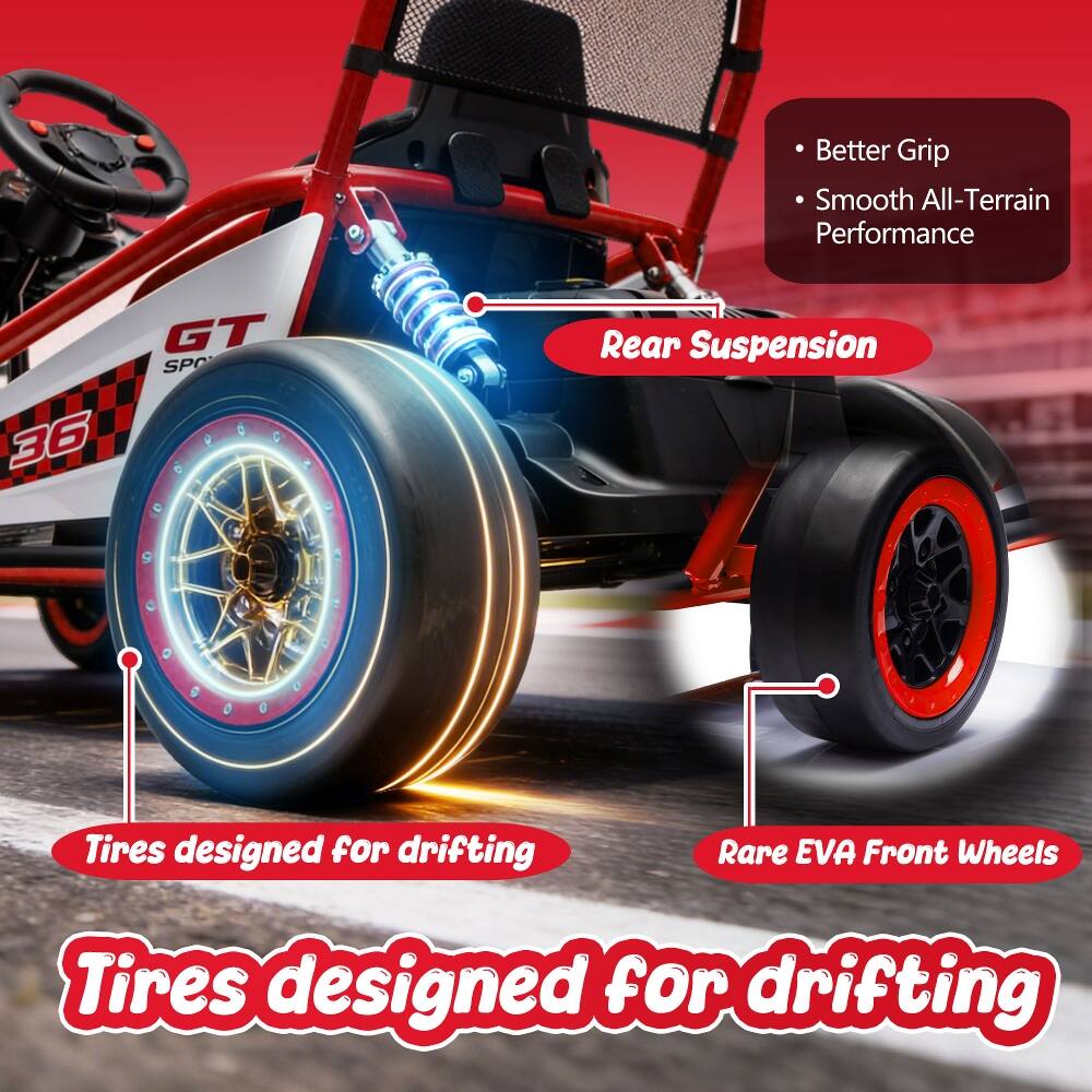 - Better Grip
- Smooth All-Terrain Performance
- GT SPO 36
- Rear Suspension
- Tires designed for drifting
- Rare EVA Front Wheels