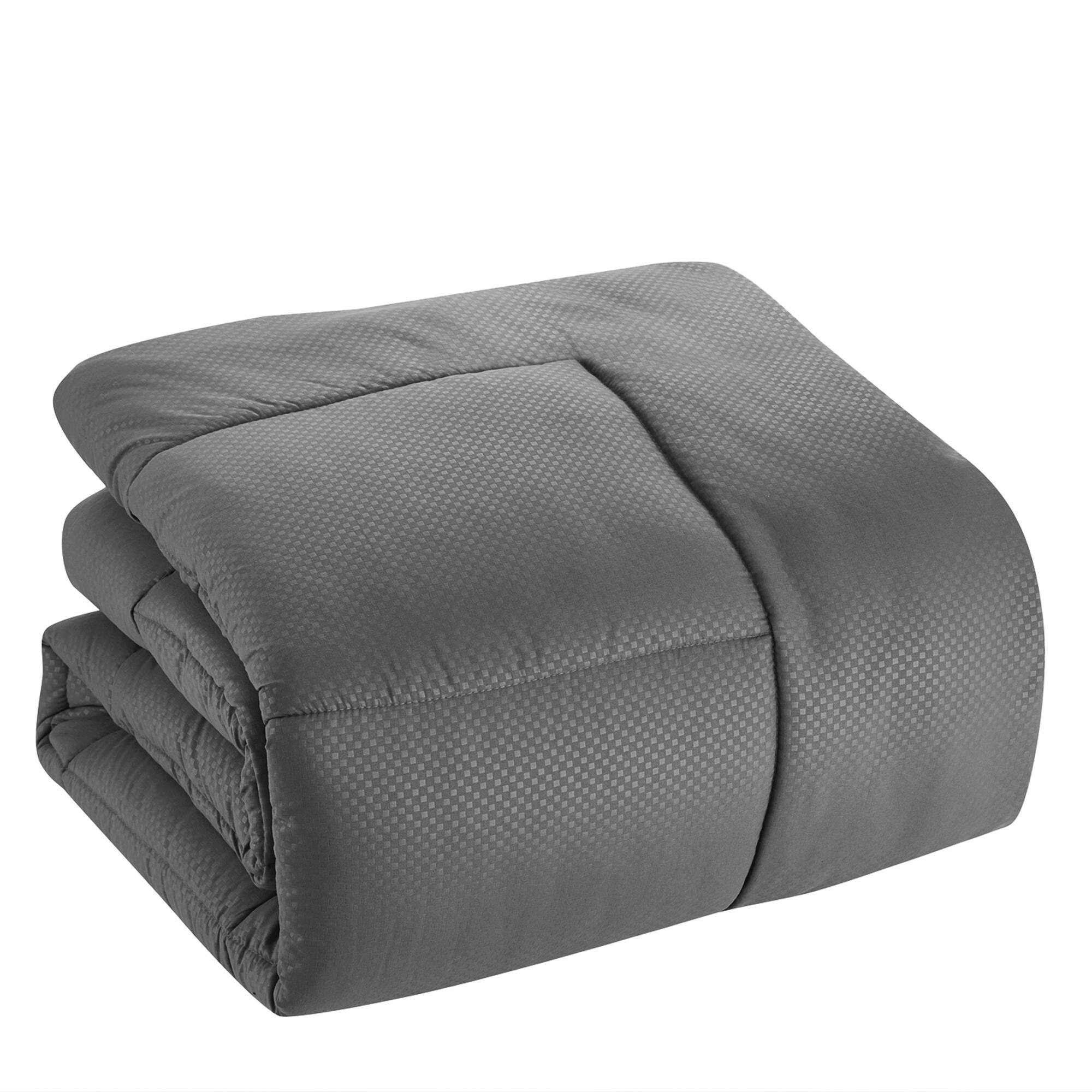 Left. Sweet Home Collection - 8 Piece Embossed Checkered Bed in a Bag All Season Complete Set with Sheets - King - Gray.