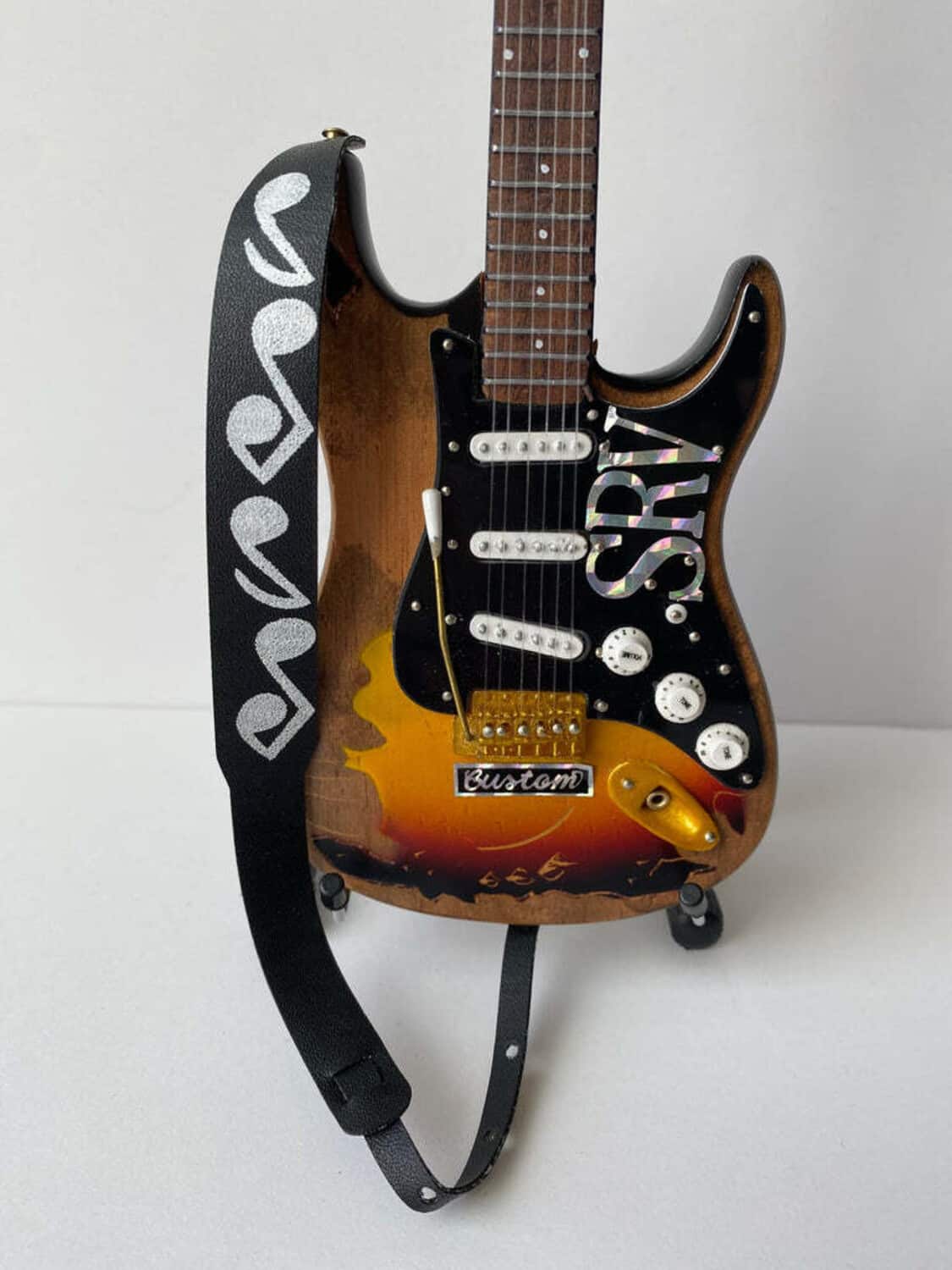 Axe Heaven - Stevie Ray Vaughan SRV Musical Note Black Mini Guitar Strap Replica GS-007 - COLLECTABLES - Multicolor