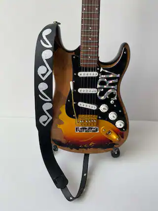 Front. Axe Heaven - Axe Heaven Stevie Ray Vaughan SRV Musical Note Black Mini Guitar Strap Replica GS-007 - Collectibles - Multicolor.