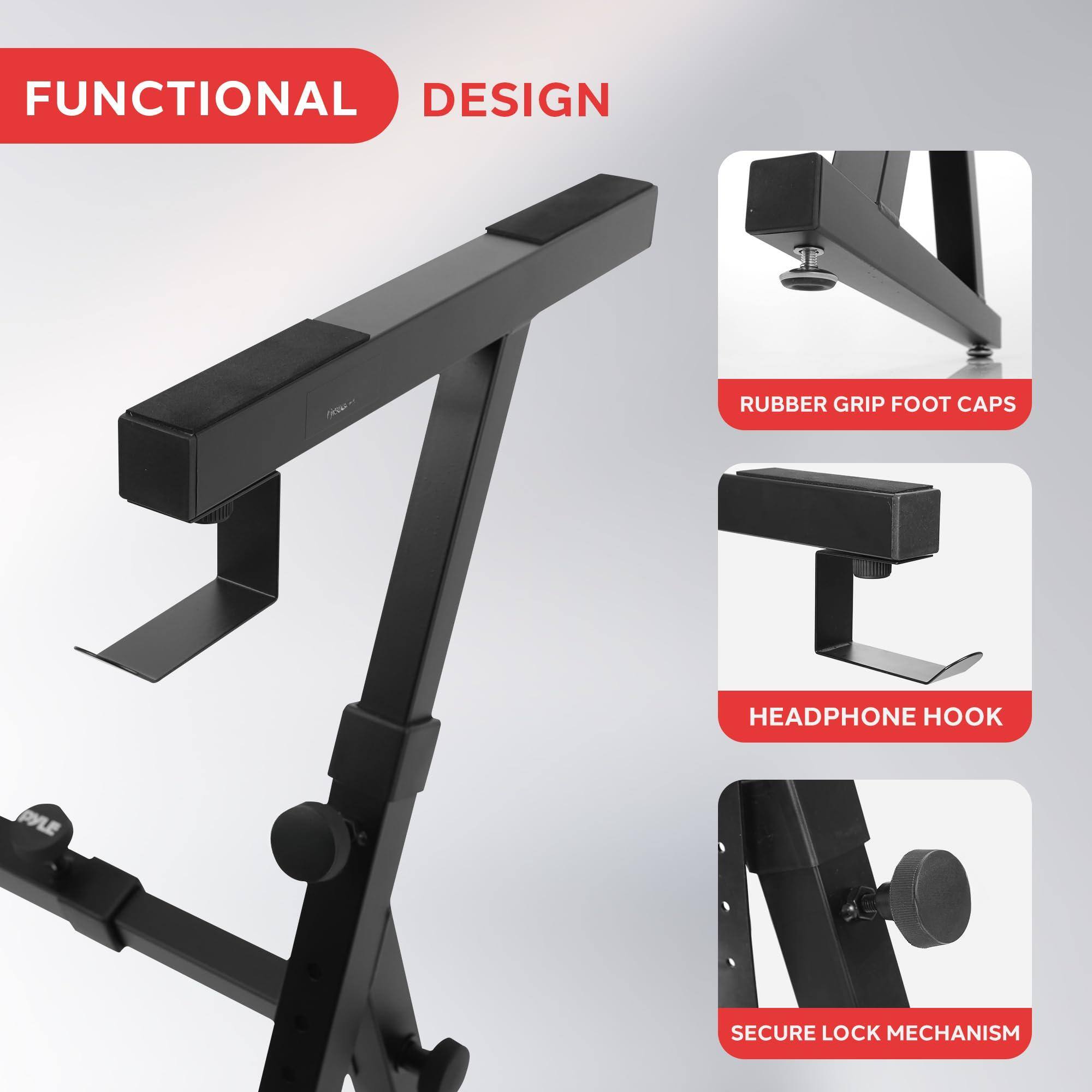 FUNCTIONAL DESIGN

- RUBBER GRIP FOOT CAPS
- HEADPHONE HOOK
- SECURE LOCK MECHANISM