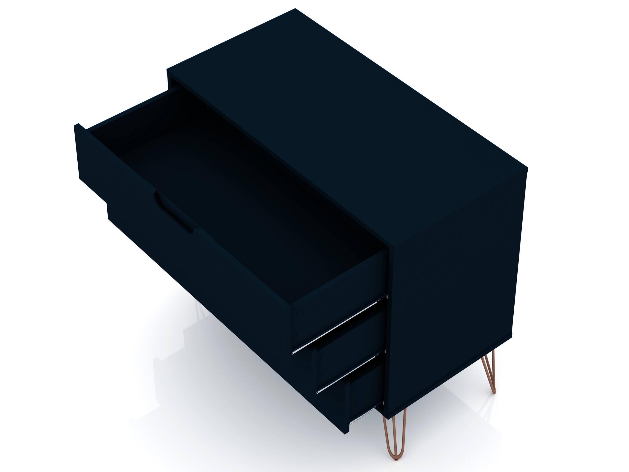 Back. Forest'nSky - Dark Blue Wood 3 drawer 35.24 in. Wide Chest of Drawers for Living Room - Dark Blue.